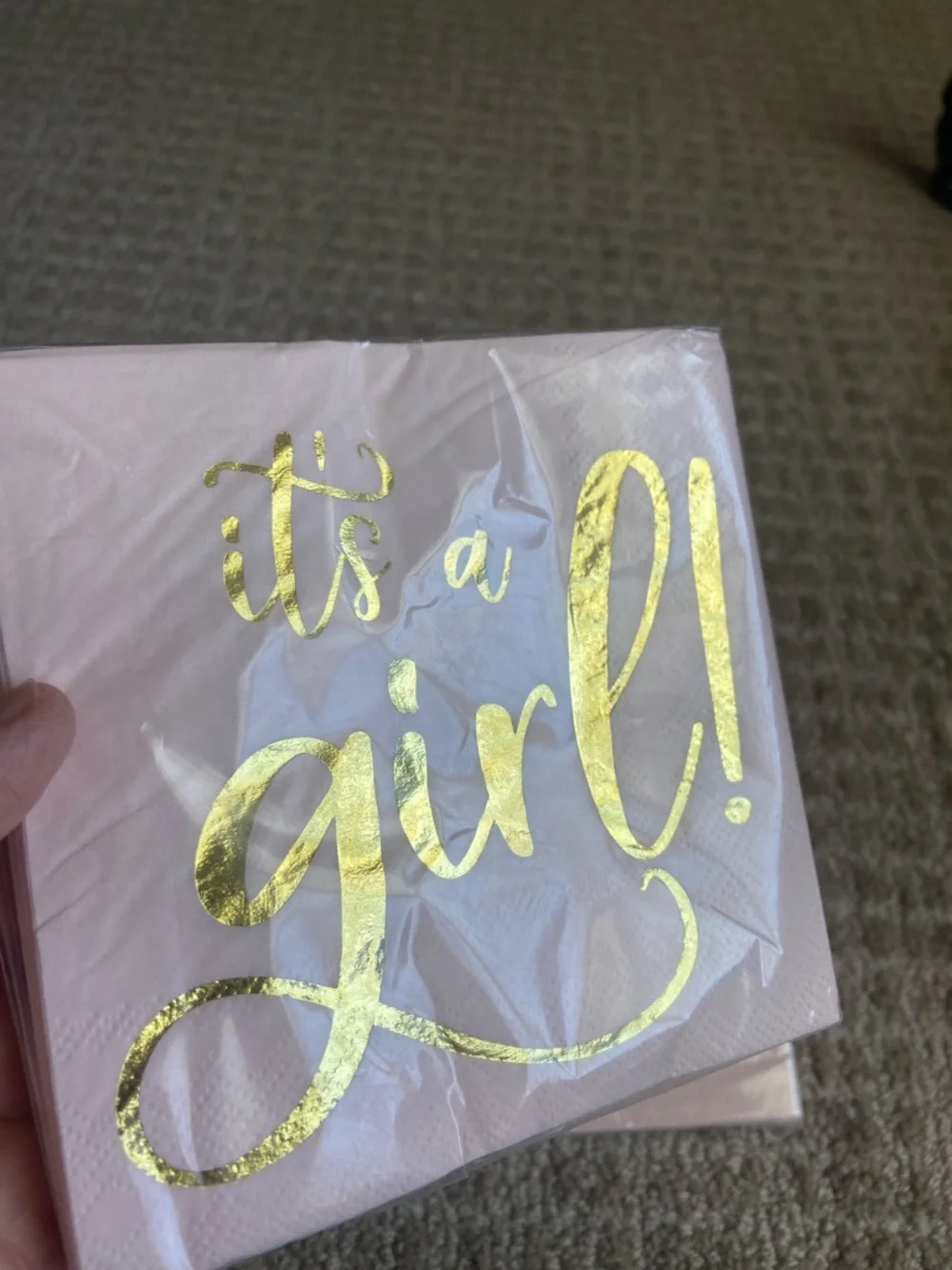 Bundle of 3 Pink 'It's a‎ Girl!' Gold Foil Napkins - Party Disposable Napkins
